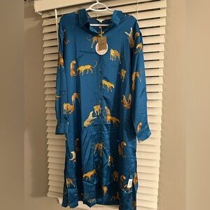 Umgee Blue Dress with Gold Leopard Print